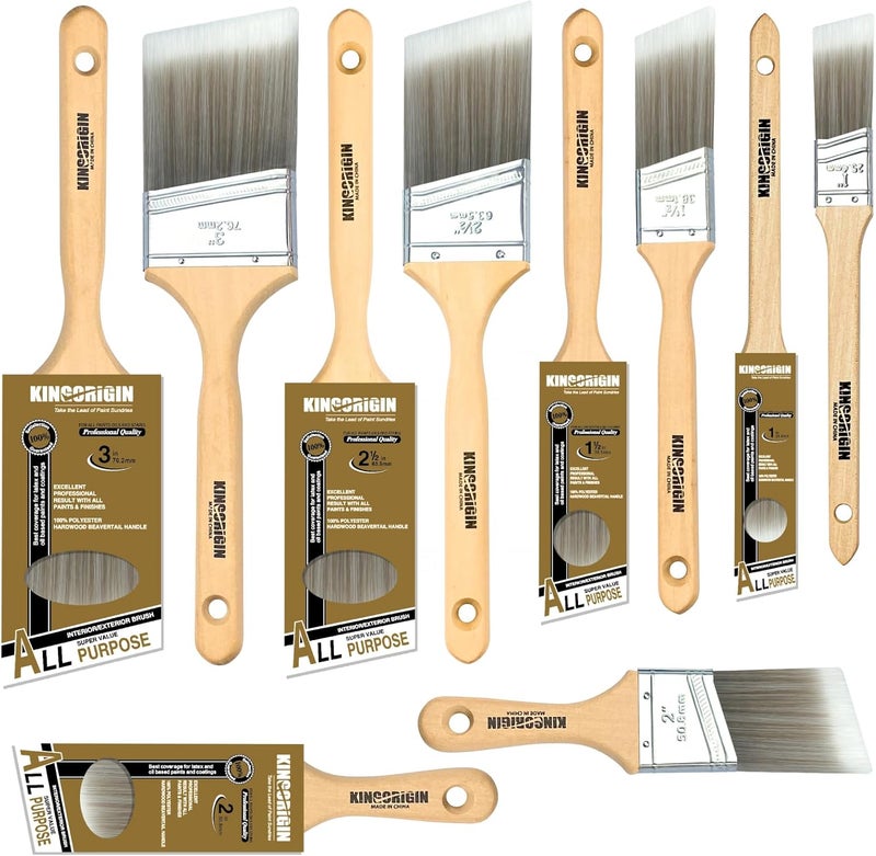 KingOrigin King Origin 10-Pack Professional Angled Paint Brushes Set (1", 1.5", 2", 2.5", 3") Synthetic Wall & Trim Brushes for Cutting Edges, Cabinets, Touch-Ups | Reusable Bulk Paintbrush Kit - Image 1
